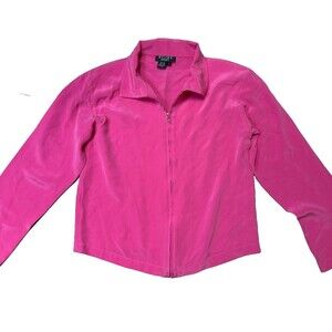 Vintage Biline Silk Jacket‎ Barbie Pink Zip Shell Effortless Off Duty Model M